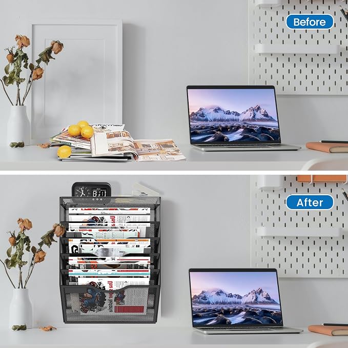 KZWKRG 6 Tier Wall File Organizer Hanging Vertical File Organizer, Wall Mounted - Image 4