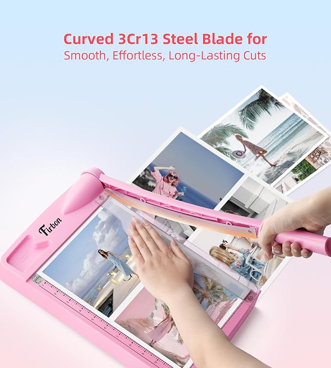 Firbon 12" Guillotine Paper Cutter, Heavy Duty 12-Sheet Capacity Trimmer for Cardstock, Photos, Scrapbooking, Office, Classroom, Studio (Pink)-DeskLoop Office