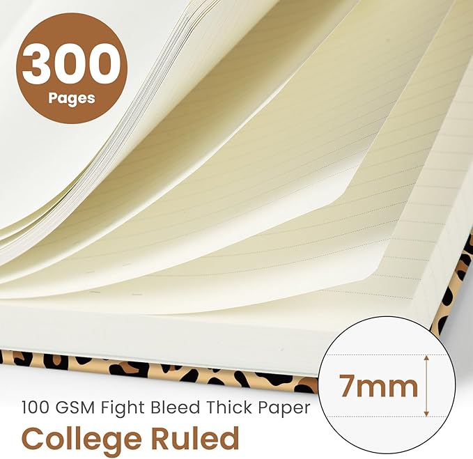 Lined Spiral Notebook Journal for Work, 300 Pages Thick B5 (7.1"x10") College Ruled Journal for Women & Writing, Hardcover Notebook for Note Taking, Perfect for Office Home School Supplies, Leopard-DeskLoop Office