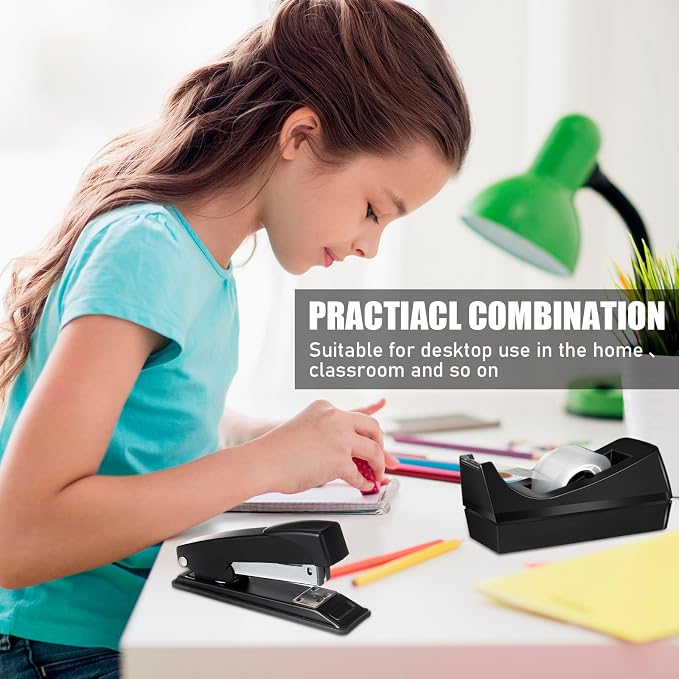 Thenshop 6 Pcs Desk Staplers Tape Dispensers Sets Black Staplers - Image 6