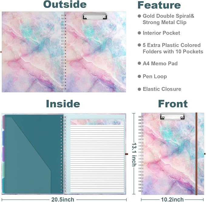 Hongri Clipboard Folio with Refillable Lined Notepad, 8.5 x 11 Folders with - Image 3