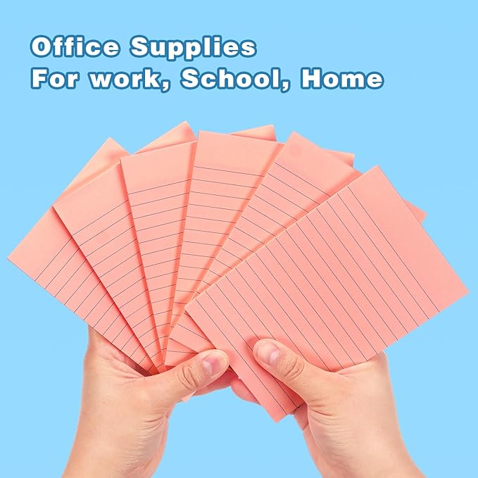 Early Buy 6 Pads Lined Sticky Notes with Lines 4x6 Self-Stick Notes Bright Color Sticky Notes, 45 Sheets/Pad (Pink)-DeskLoop Office