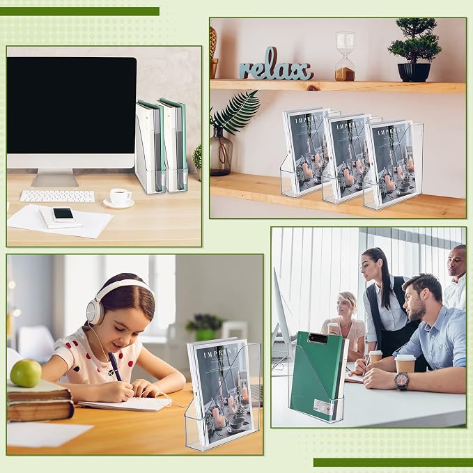 12 Pcs Clear Acrylic Magazine File Holder Plastic Desk Organizer - Image 7