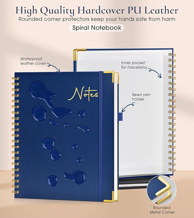 Hardcover Spiral Notebook Journal 8.5” x 11”, A4 Large Leather Notebooks - Image 2