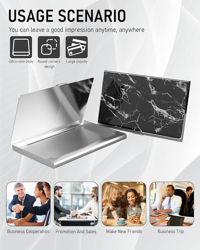 Business Card Metal Slim Organizer, Professional Stainless Steel Square Pocket - Image 6