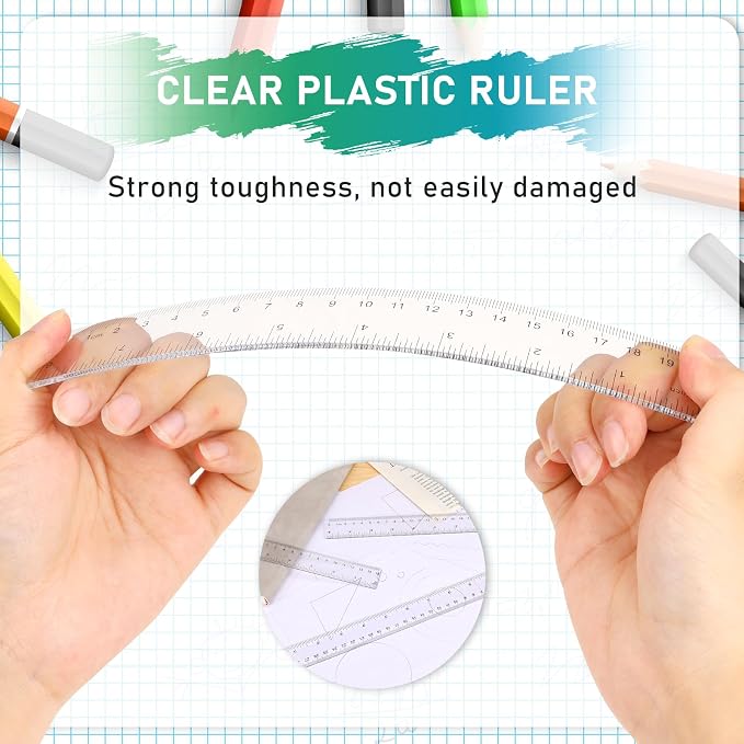3 Pack 6 Inch 8 Inch 12 Inch Ruler Set Plastic Straight Ruler Transparent - Image 4