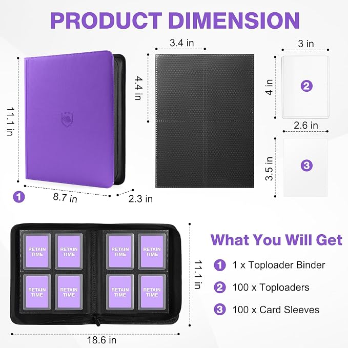 Toploader Binder, Holds 160 Toploaders, 100 Toploaders INCLUDED, 4-Pocket PU - Image 2