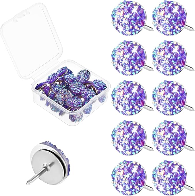 Mabor 30Pcs Decorative Thumb Tacks Purple Push Pins Glitter Rhinestone Cute by Mabor