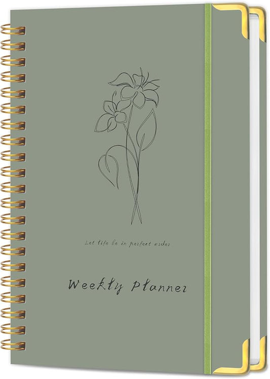 Undated Weekly Planner with Metal Corner Hardcover Notebook, A5 Size Journal by KAICNPAPER