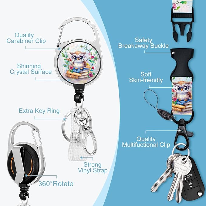 Immaturus Teacher Lanyards for ID Badges, Floral Owl Badge Holder - Image 5