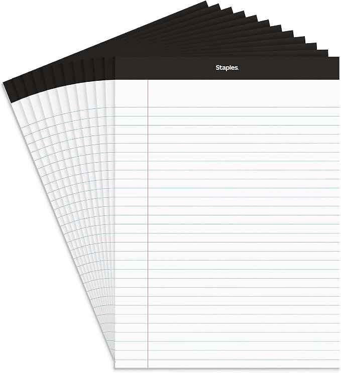 STAPLES Notepads, 8.5” x 11.75”, Wide Ruled, 50 Sheets/Pad by Staples