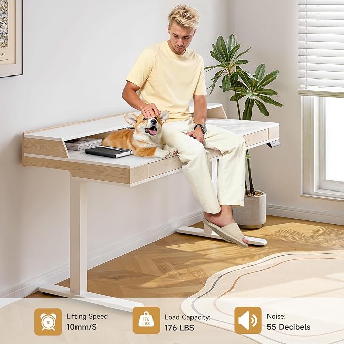 Standing Desk With Drawers, 47x23.6 Inch Electric Stand Up With Storage Shelf - Image 6