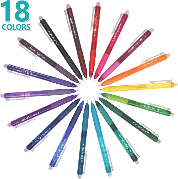 Lineon Erasable Gel Pens, 18 Colors Retractable Fine Point Erasable Pens Clicker - Image 3