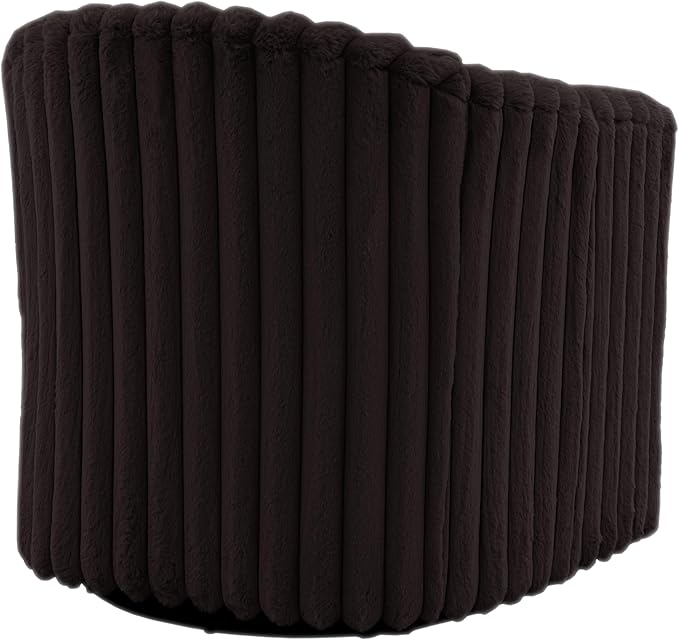 UIXE Faux Fur Swivel Accent Chair, Modern Upholstered Armchair Barrel Club Chair for Living Room, Chocolate-DeskLoop Office