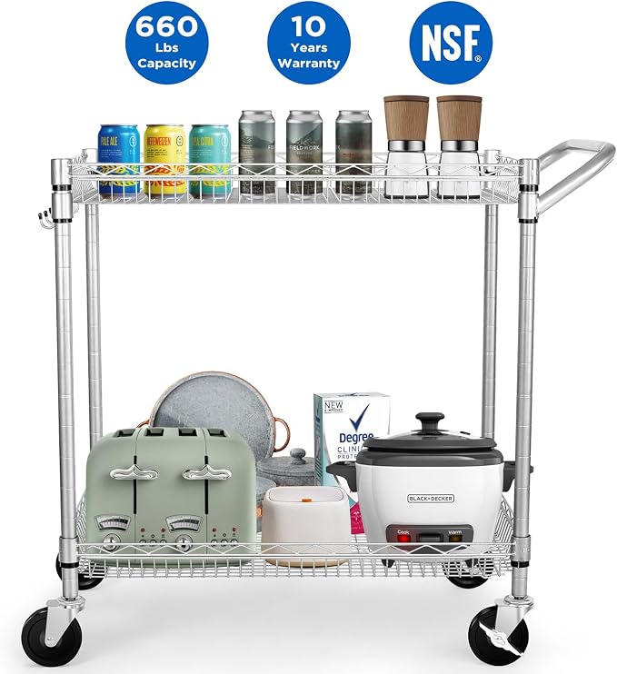 WDT Heavy Duty 2 Tier Rolling Cart, NSF Listed, 660Lbs Capacity, Commercial - Image 2
