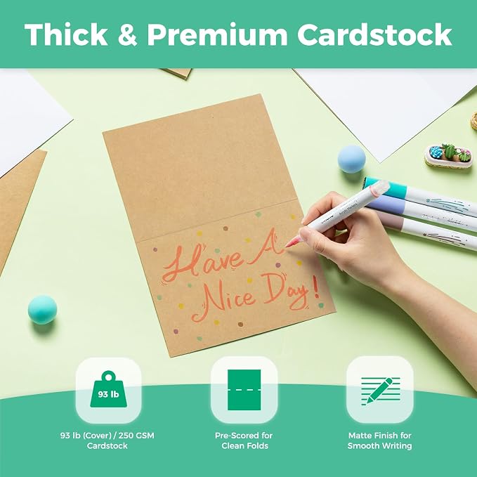 Ohuhu Blank Brown Kraft Cards and Envelopes 100 Pack - Image 4