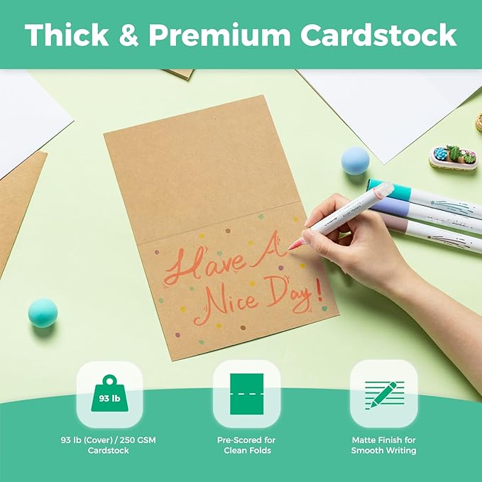 Ohuhu Blank Brown Kraft Cards and Envelopes 100 Pack - Image 4