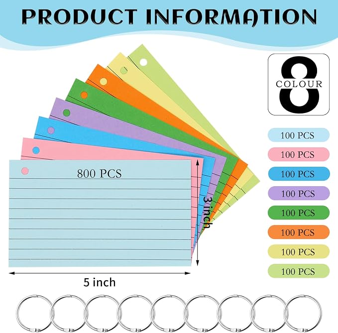 800 PCS Index Cards 3x5 Inches Colored Flash Cards - Image 2