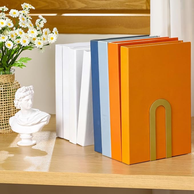 Chunful 8 Pcs Metal Book Ends for Shelves Modern Bookends Decorative Book Shelf - Image 3