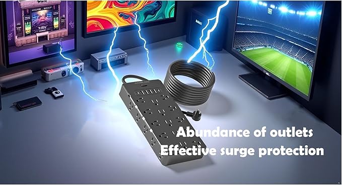 Heavy Duty Surge Protector Power Strip - 25 AC Outlets, 6 USB Ports, 4000J Protection, 6.5ft 14AWG Extension Cord, Flat Plug, Mountable,ETL Listed-DeskLoop Office