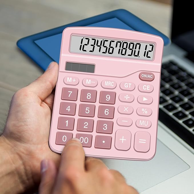 Calculators, Splaks 2 Pack Standard Functional Desktop Calculators Sola and AA Battery Dual Power Electronic Basic Calculator with 12-Digit Large Display for Office, Home, School (1 Blue & 1 Pink)-DeskLoop Office