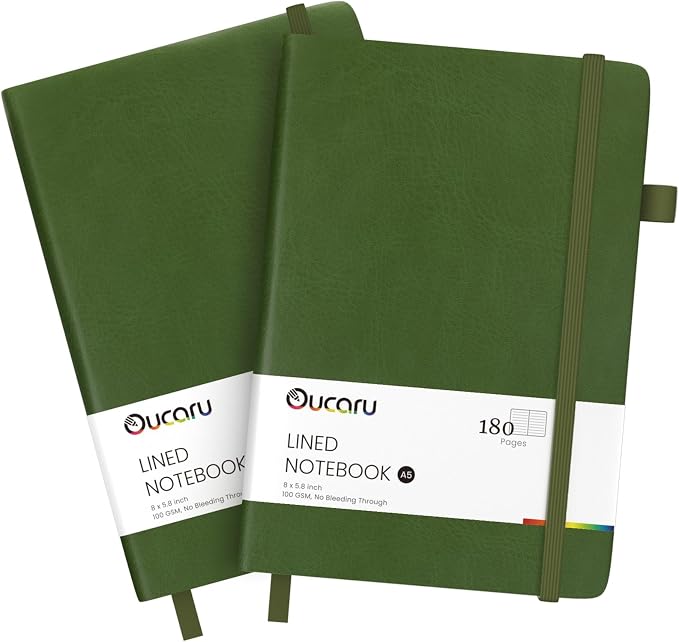 Oucaru Lined Journal Notebook, 2 Pack, 180 Pages, A5 Journals by Oucaru