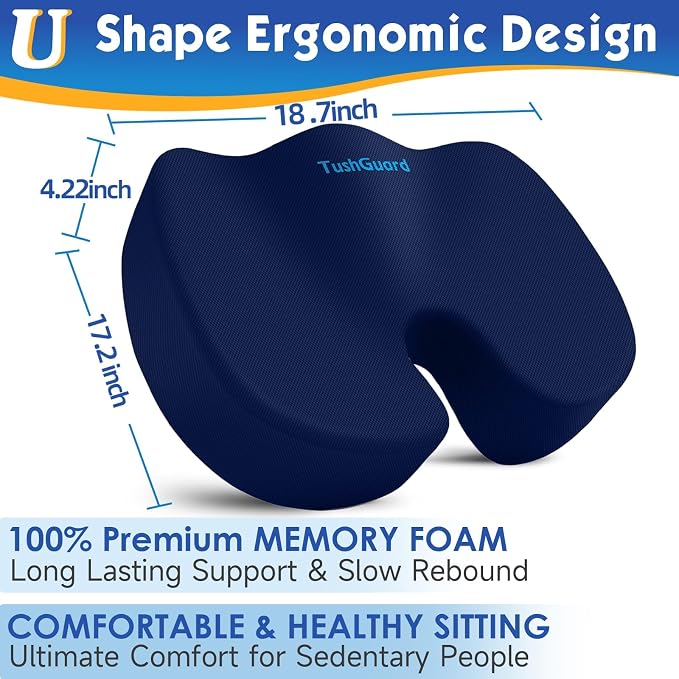 TushGuard Seat Cushion for Office Chair Memory Foam Non-Slip Cushion Back - Image 2