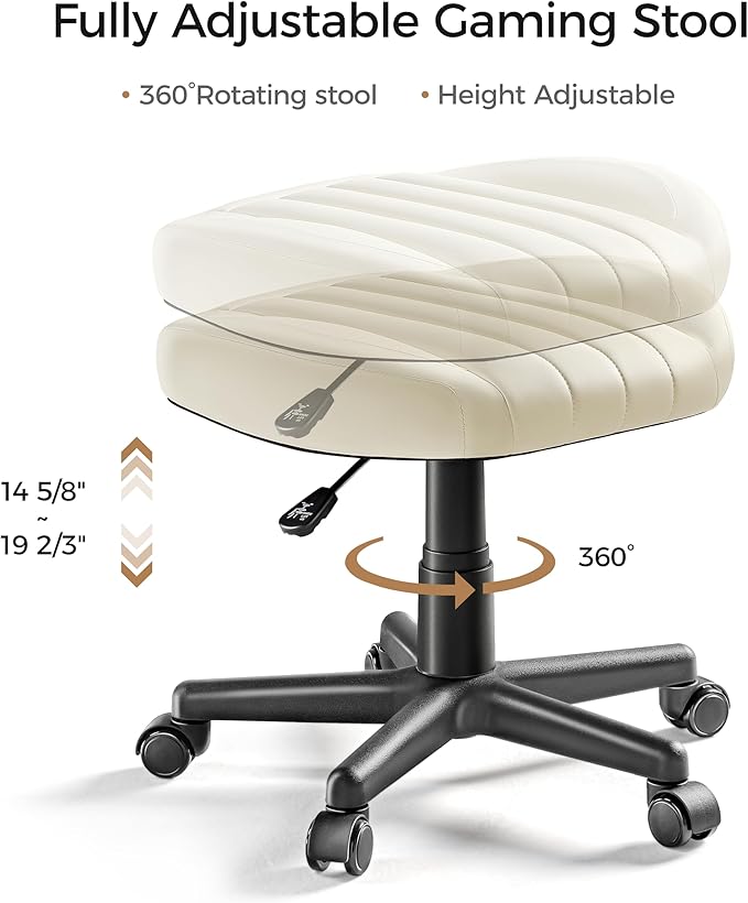 EUREKA ERGONOMIC Multi-Use Foot Stool, Height Adjustable Footrest Stool with Wheels, 360°Swivel Leg Rest Rolling Chair, Rest Ottoman Under Desk for Home Office,Beige-DeskLoop Office