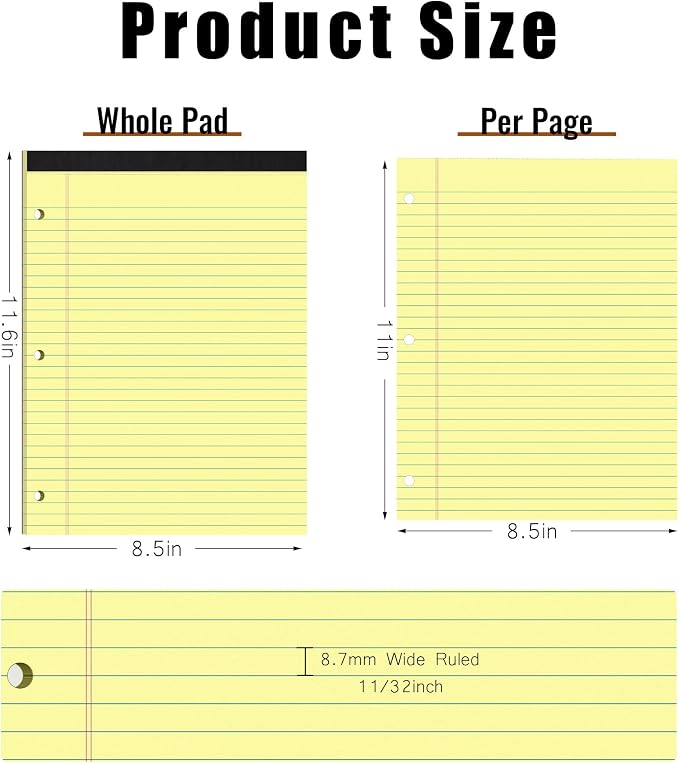 HAUTOCO 8.5 x 11 Legal Pads 2 Pack Yellow Wide Ruled Lined Writing Note Pads - Image 2