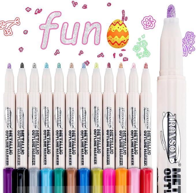 TRANSON 12pcs Outline Shimmering Markers by Transon