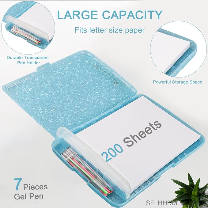 Glitter Clipboard with Storage, Storage Clipboard with Pen Holder, A4 Binder - Image 3