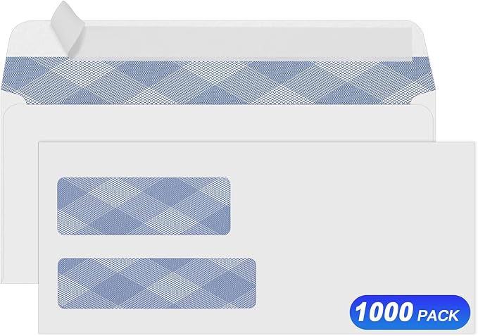 1000#9 Double Window Security Envelopes, PANDRI NO.9 Self Seal White Envelopes by PANDRI