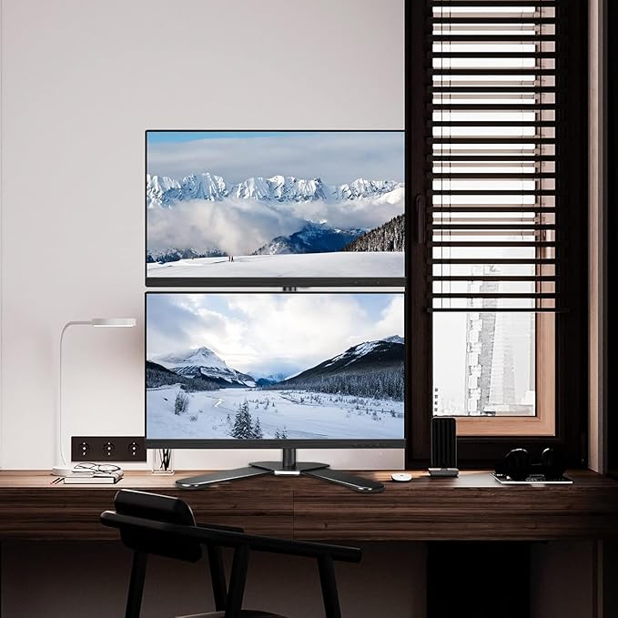 Suptek Dual LED LCD Monitor Stand up Free-Standing Desk Mount for 2 / Two Screens up to 32 inch Extra Tall 31.5 inch Pole Heavy Duty Fully Adjustable Stand Vertical Array (ML6802)-DeskLoop Office