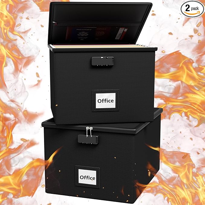 2 Pack Fireproof Document Box File Organizer by ROSONG