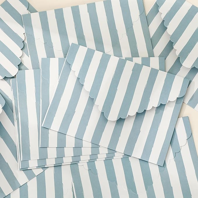 Whaline 50 Pcs Blue White Striped Envelopes Dusty Blue Invitation Envelope by Whaline