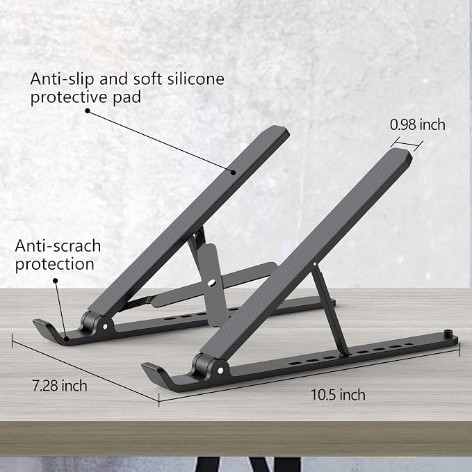 Tonmom Laptop Stand for Desk, Adjustable Laptop Riser ABS+Silicone Foldable - Image 5
