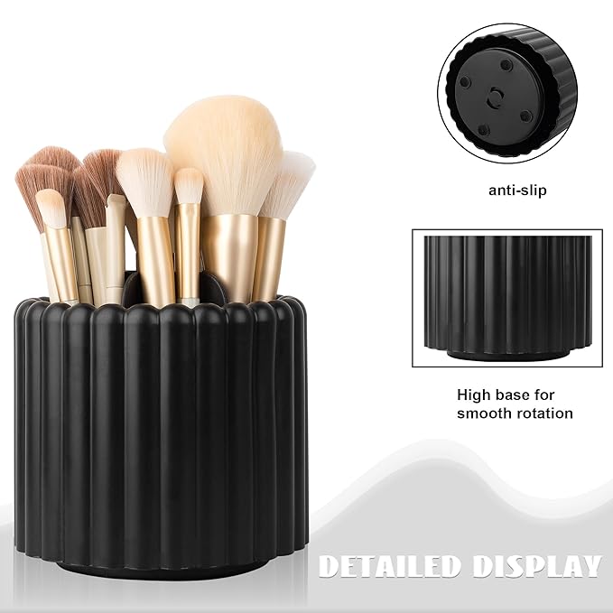 Anyoifax 360 Rotating Makeup Brush Holder 7 Slots Make Up Brush Organizer Removable Spinning Cosmetic Brushes Storage Pen Holder for Vanity, Dresser, Desk, Black-DeskLoop Office