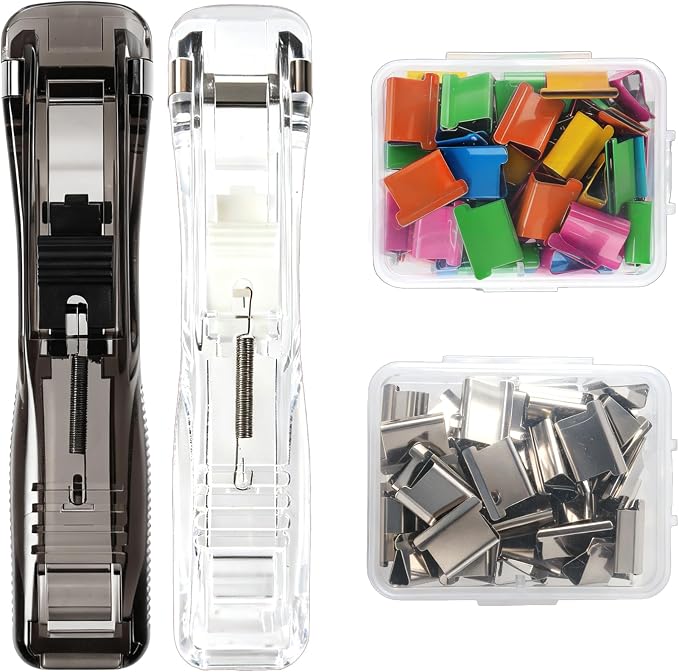 2 Pcs Portable Binder Clip Stapler, Reusable Handheld Paper Clam Clip Dispenser by Unknown