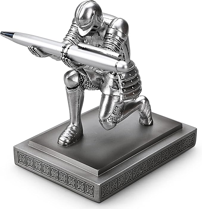 Knight Pen Holder Pen Stand Desk Organizers and Accessories Resin Pencil Holder as Gift with a Fancy Pen for Office and Home Desk Organizer (Silver)-DeskLoop Office