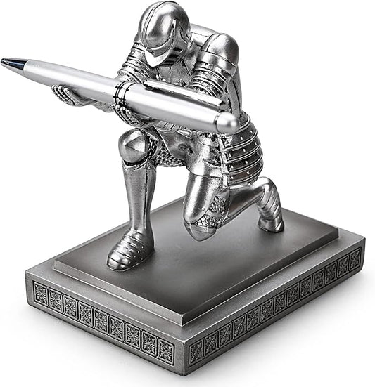Knight Pen Holder Pen Stand Desk Organizers and Accessories Resin Pencil Holder as Gift with a Fancy Pen for Office and Home Desk Organizer (Silver)-DeskLoop Office