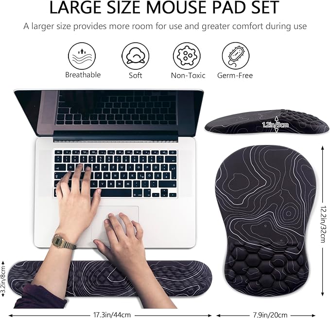 Mouse Pad Wrist Support, Laokiiy 2 in1 Keyboard Wrist Rest+ Ergonomic Mouse Pad - Image 5