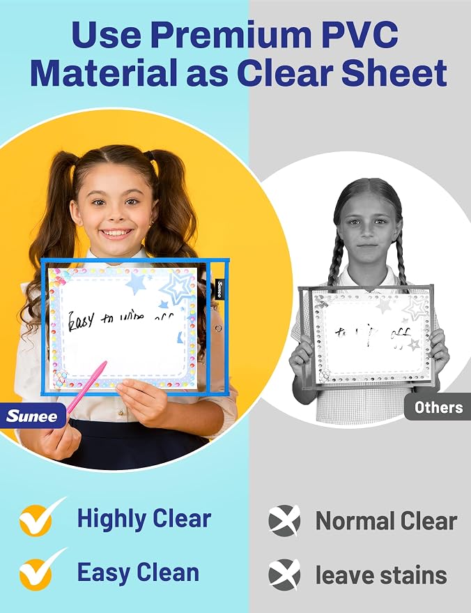 SUNEE 6 Packs Oversized Reusable Dry Erase Pocket Sleeves - Image 5