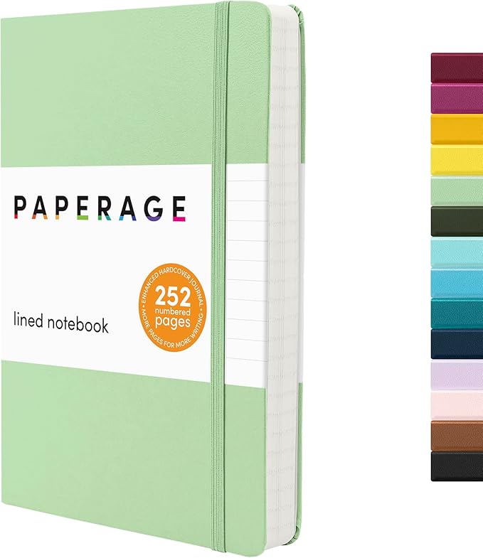 PAPERAGE Lined Journal Notebook, (Sage Green), 252 Pages, Medium 5.6 in x 8 in - 100 GSM Thick Paper – Hardcover Journaling Notebook for Work, School & Note Taking-DeskLoop Office