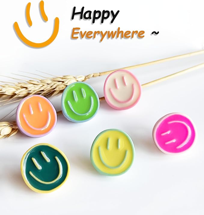 24 Smiley Face Decorative Push Pins, Cute Bulletin Board Push Pins, Thumbtacks - Image 3