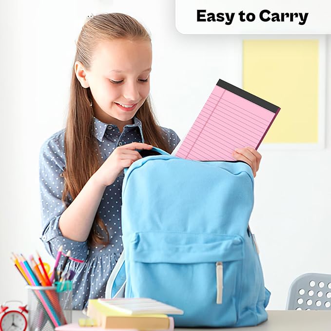 360 Sheets Pink Note Pads 5" x 8" Pack of 12 Small Legal Pads College Ruled Lined Paper with Micro-Perforated Writing Notebook 30 Sheets per Pad Small Notepad for School, Office & Home Supplies-DeskLoop Office