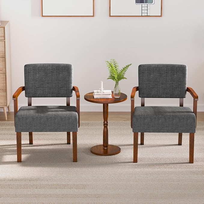 Accent Chair Set of 2 with Table, Living Room Chairs with Soft Seat and Armrests for Living Room Bedroom Reading Room Waiting Room, Grey (AC01)-DeskLoop Office