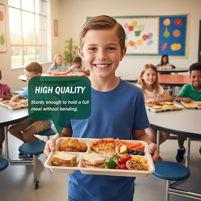 Tinybee 100% Compostable 5 Compartment Paper Plates 12.5 * 8.6 Inch Heavy Duty - Image 5