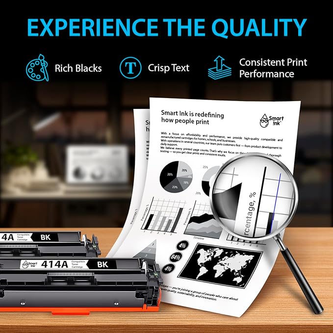 Smart Ink Compatible 414A Toner Cartridge Replacement for HP 414 A with Built-in Chip (2 Black Pack) to use with Color Laserjet Pro MFP M479fdw M479fdn M479fdw M454dw M454dn-DeskLoop Office