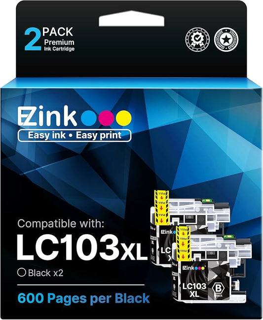E-Z Ink Compatible Ink Cartridge Replacement for Brother LC-103XL LC103XL LC103 XL LC103BK High Yield Compatible with DCP-J4110DW DCP-J152W MFC-J285DW MFC-J870DW MFC-J245 MFC-J4310DW (2 Black)-DeskLoop Office