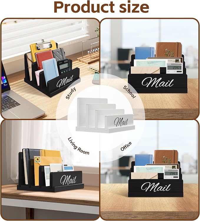 Mail Organizer for Desk, Wooden Mail Holder - Image 7